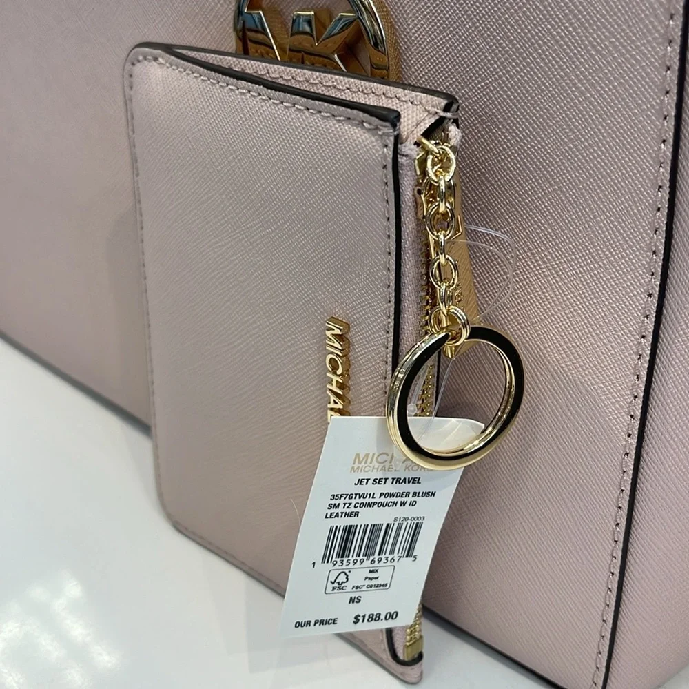MICHAEL KORS Jet Set Travel Small Saffiano Leather Top Zip Coin Pouch Wth ID NWT